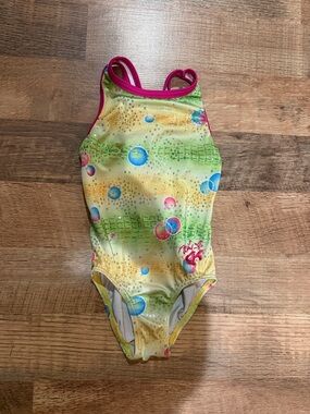 Girls Yellow & Green Bubble Print Leotard-Size CS